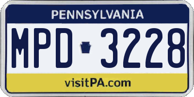 PA license plate MPD3228