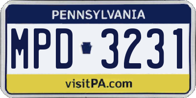 PA license plate MPD3231