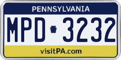 PA license plate MPD3232