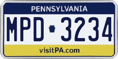 PA license plate MPD3234