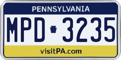 PA license plate MPD3235