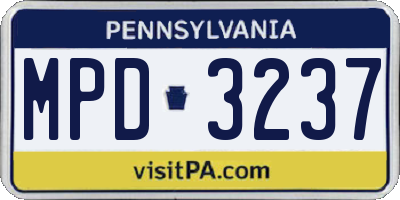PA license plate MPD3237