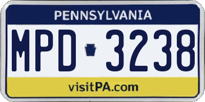 PA license plate MPD3238