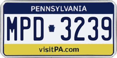 PA license plate MPD3239