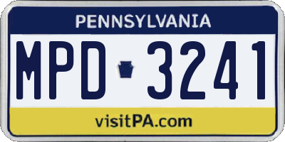 PA license plate MPD3241