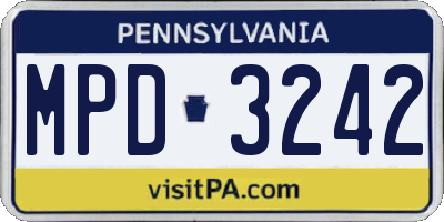 PA license plate MPD3242