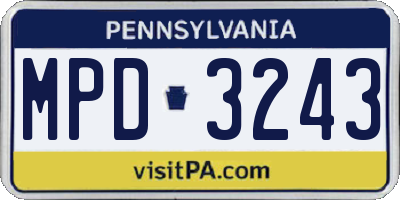 PA license plate MPD3243