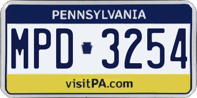PA license plate MPD3254