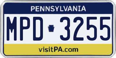 PA license plate MPD3255