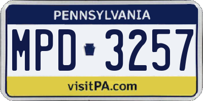 PA license plate MPD3257