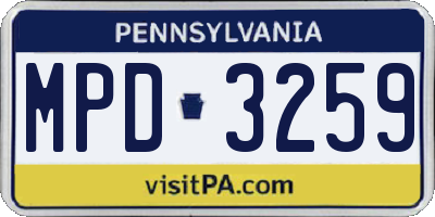 PA license plate MPD3259