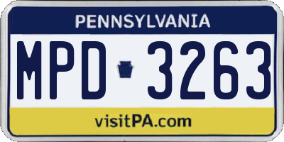 PA license plate MPD3263