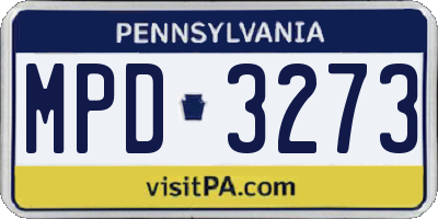 PA license plate MPD3273