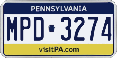 PA license plate MPD3274