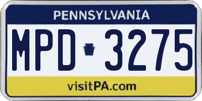 PA license plate MPD3275