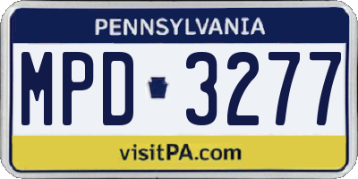 PA license plate MPD3277