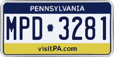 PA license plate MPD3281