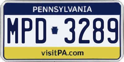 PA license plate MPD3289