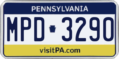 PA license plate MPD3290