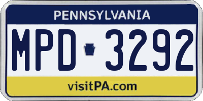 PA license plate MPD3292