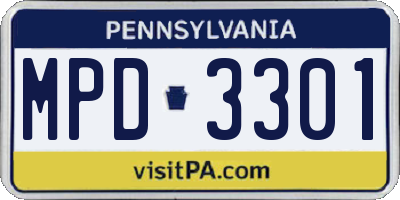 PA license plate MPD3301
