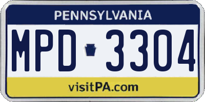 PA license plate MPD3304