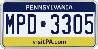 PA license plate MPD3305