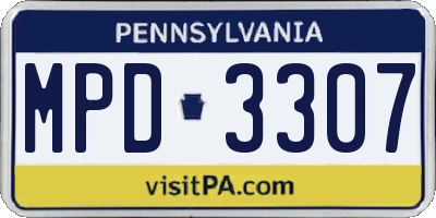 PA license plate MPD3307