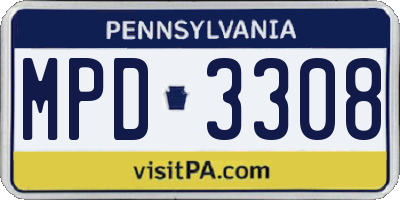 PA license plate MPD3308