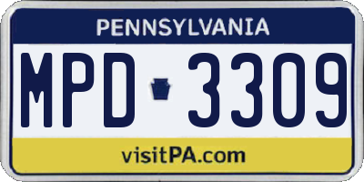 PA license plate MPD3309