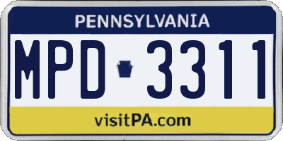 PA license plate MPD3311