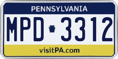 PA license plate MPD3312