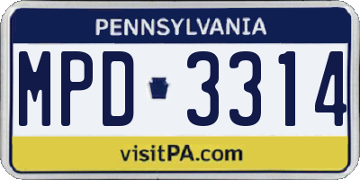 PA license plate MPD3314