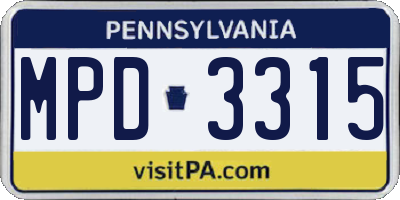 PA license plate MPD3315