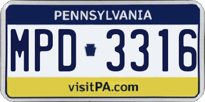 PA license plate MPD3316