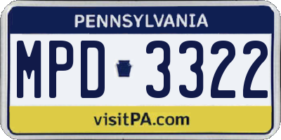 PA license plate MPD3322
