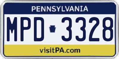 PA license plate MPD3328