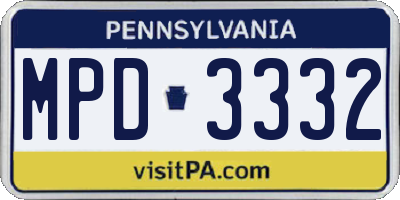 PA license plate MPD3332