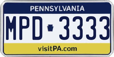 PA license plate MPD3333