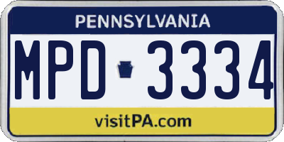 PA license plate MPD3334