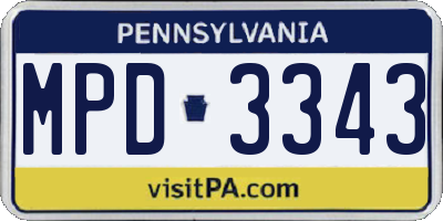 PA license plate MPD3343