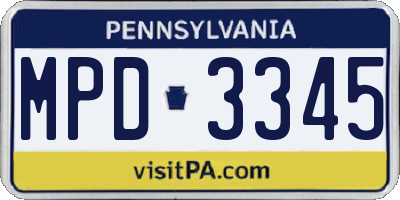 PA license plate MPD3345