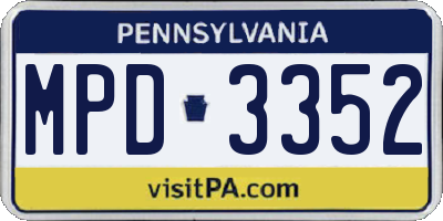 PA license plate MPD3352