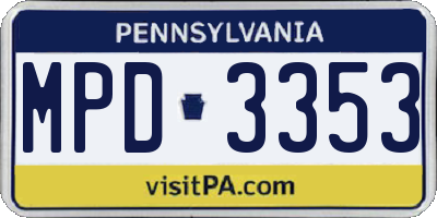 PA license plate MPD3353