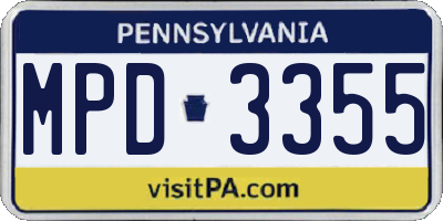 PA license plate MPD3355