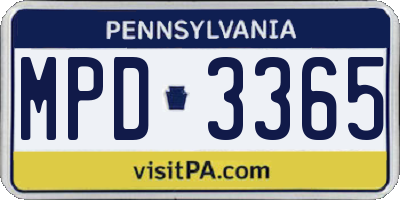PA license plate MPD3365