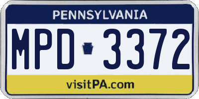 PA license plate MPD3372