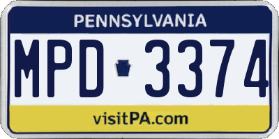 PA license plate MPD3374