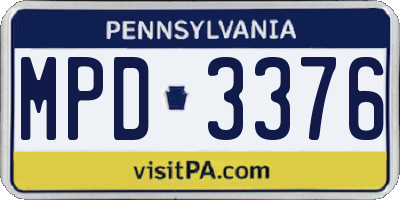 PA license plate MPD3376