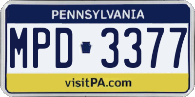 PA license plate MPD3377